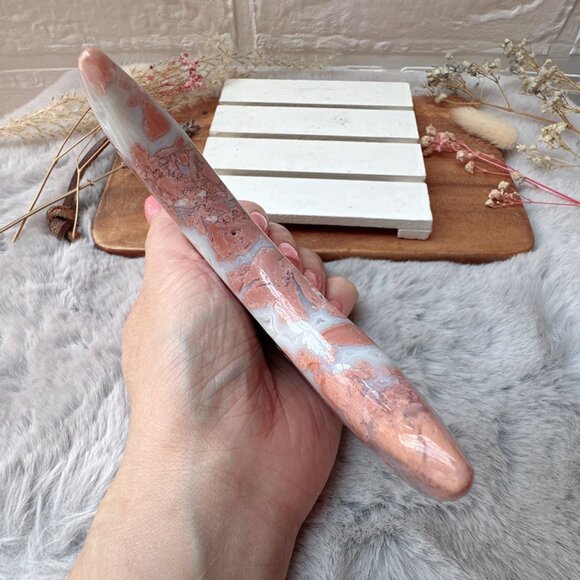 Beautiful Large Cotton Candy Pink Agate Druzy Moon with Stand - Picture 4 of 8